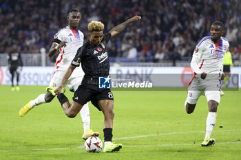 2024-10-24 - Gedson Fernandes of Besiktas scores his goal despite Moussa Niakhate and Clinton Mata of Lyon during the UEFA Europa League, League phase, matchday 3 football match between Olympique Lyonnais (Lyon) and Besiktas JK on 24 October 2024 at Groupama stadium in Decines-Charpieu near Lyon, France - FOOTBALL - EUROPA LEAGUE - LYON V BESIKTAS - UEFA EUROPA LEAGUE - SOCCER