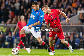 2024-10-24 - Leon Balogun of Rangers and Daniel Birligea of FC Steaua Bucharest during the UEFA Europa League, League phase, Matchday 3 football match between Rangers and Steaua Bucharest on 24 October 2024 at Ibrox in Glasgow, Scotland - FOOTBALL - EUROPA LEAGUE - RANGERS V FCSB - UEFA EUROPA LEAGUE - SOCCER