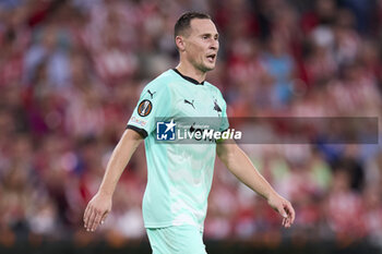 2024-10-24 - Jan Boril of SK Slavia Praha during the UEFA Europa League, League phase, Matchday 3 football match between Athletic Club and SK Slavia Praha on October 24, 2024 at San Mames in Bilbao, Spain - FOOTBALL - EUROPA LEAGUE - ATHLETIC CLUB V SLAVIA PRAHA - UEFA EUROPA LEAGUE - SOCCER