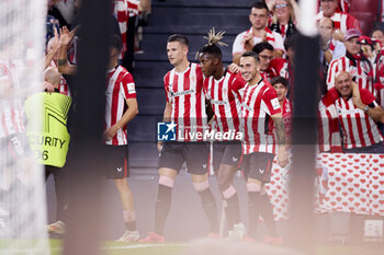 2024-10-24 - Nico Williams of Athletic Club celebrates after scoring the team's first goal during the UEFA Europa League, League phase, Matchday 3 football match between Athletic Club and SK Slavia Praha on October 24, 2024 at San Mames in Bilbao, Spain - FOOTBALL - EUROPA LEAGUE - ATHLETIC CLUB V SLAVIA PRAHA - UEFA EUROPA LEAGUE - SOCCER