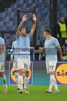 2024-11-07 - Lazio’s Alessio Romagnoli celebrates after scoring the goal 1-0 during the UEFA Europa League 2024-2025  football match between SS Lazio and FC Porto at the Olympic Stadium in Rome on November 07, 2024. - SS LAZIO VS FC PORTO - UEFA EUROPA LEAGUE - SOCCER