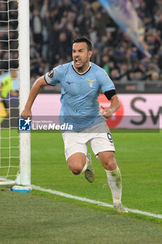 2024-11-07 - Lazio’s Pedro celebrates after scoring the goal 2-1 during the UEFA Europa League 2024-2025  football match between SS Lazio and FC Porto at the Olympic Stadium in Rome on November 07, 2024. - SS LAZIO VS FC PORTO - UEFA EUROPA LEAGUE - SOCCER