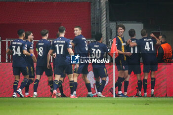 2024-11-07 - Daan ROTS of FC Twente celebrate his goal with teammates during the UEFA Europa League, League Phase MD4 football match between OGC Nice and FC Twente on 7 November 2024 at Allianz Riviera in Nice, France - FOOTBALL - EUROPA LEAGUE - NICE V TWENTE - UEFA EUROPA LEAGUE - SOCCER