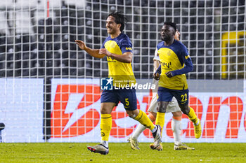 2024-11-07 - Kevin Mac Allister of Union Saint-Gilloise celebrates his goal 1-1 during the UEFA Europa League, League Phase, MD4 football match between Royale Union Saint-Gilloise and AS Roma on November 7, 2024 at King Baudouin Stadium in Brussels, Belgium - FOOTBALL - EUROPA LEAGUE - UNION SAINT GILLOISE V ROMA - UEFA EUROPA LEAGUE - SOCCER