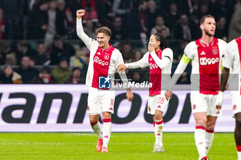 2024-11-07 - Mika Godts of AFC Ajax celebrates his goal 3-0 during the UEFA Europa League, League Phase, MD4 football match between AFC Ajax and Maccabi Tel Aviv on November 7, 2024 at Johan Cruijff ArenA in Amsterdam, Netherlands - FOOTBALL - EUROPA LEAGUE - AJAX V MACCABI TEL AVIV - UEFA EUROPA LEAGUE - SOCCER