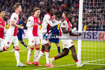 2024-11-07 - Brian Brobbey of AFC Ajax celebrates his goal 4-0 during the UEFA Europa League, League Phase, MD4 football match between AFC Ajax and Maccabi Tel Aviv on November 7, 2024 at Johan Cruijff ArenA in Amsterdam, Netherlands - FOOTBALL - EUROPA LEAGUE - AJAX V MACCABI TEL AVIV - UEFA EUROPA LEAGUE - SOCCER