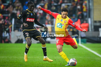2024-01-07 - Kassoum OUATTARA of Moanco and Ayanda SISHUBA of Lens during the French Cup, round of 64 football match between RC Lens and AS Monaco on January 7, 2024 at Bollaert-Delelis stadium in Lens, France - FOOTBALL - FRENCH CUP - LENS V MONACO - FRENCH CUP - SOCCER