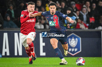 2024-02-07 - Hugo MAGNETTI of Brest and Warren ZAIRE-EMERY of PSG during the French Cup, round of 16 football match between Paris Saint-Germain and Stade Brestois 29 (Brest) on February 7, 2024 at Parc des Princes stadium in Paris, France - FOOTBALL - FRENCH CUP - PARIS SG V BREST - FRENCH CUP - SOCCER