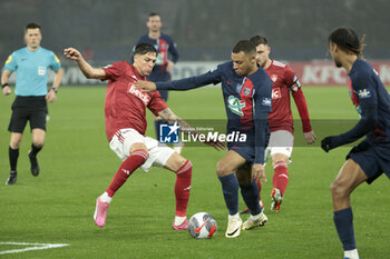 2024-02-07 - Kylian Mbappe of PSG, left Jonas Martin of Brest during the French Cup, round of 16 football match between Paris Saint-Germain (PSG) and Stade Brestois 29 (Brest) on February 7, 2024 at Parc des Princes stadium in Paris, France - FOOTBALL - FRENCH CUP - PARIS SG V BREST - FRENCH CUP - SOCCER