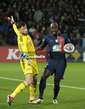 2024-02-07 - Brest goalkeeper Gregoire Coudert, Danilo Pereira of PSG during the French Cup, round of 16 football match between Paris Saint-Germain (PSG) and Stade Brestois 29 (Brest) on February 7, 2024 at Parc des Princes stadium in Paris, France - FOOTBALL - FRENCH CUP - PARIS SG V BREST - FRENCH CUP - SOCCER