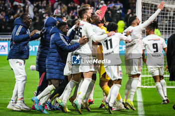 2024-02-27 - Players of Lyon celebrate the victory during the French Cup, Quarter-Finals football match between Olympique Lyonnais (Lyon) and RC Strasbourg on February 27, 2024 at Groupama stadium in Decines-Charpieu near Lyon, France - FOOTBALL - FRENCH CUP - LYON V STRASBOURG - FRENCH CUP - SOCCER