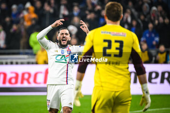 2024-02-27 - Rayan CHERKI of Lyon celebrate with Lucas PERRI of Lyon during the French Cup, Quarter-Finals football match between Olympique Lyonnais (Lyon) and RC Strasbourg on February 27, 2024 at Groupama stadium in Decines-Charpieu near Lyon, France - FOOTBALL - FRENCH CUP - LYON V STRASBOURG - FRENCH CUP - SOCCER