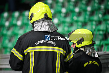 2024-02-29 - Firefighters during the French Cup, Quarter-Finals football match between Le Puy Foot 43 Auvergne and Stade Rennais (Rennes) on February 29, 2024 at Geoffroy Guichard stadium in Saint-Etienne, France - FOOTBALL - FRENCH CUP - LE PUY V RENNES - FRENCH CUP - SOCCER
