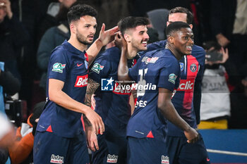 2024-03-13 - Lucas BERALDO of PSG celebrate his goal with teammates during the French Cup, Quarter-final football match between Paris Saint-Germain and OGC Nice on March 13, 2024 at Parc des Princes stadium in Paris, France - FOOTBALL - FRENCH CUP - PARIS SG V NICE - FRENCH CUP - SOCCER