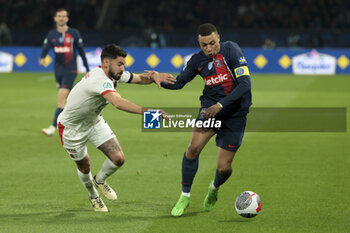 2024-03-13 - Kylian Mbappe of PSG, left Morgan Sanson of Nice during the French Cup, Quarter-final football match between Paris Saint-Germain (PSG) and OGC Nice (OGCN) on March 13, 2024 at Parc des Princes stadium in Paris, France - FOOTBALL - FRENCH CUP - PARIS SG V NICE - FRENCH CUP - SOCCER