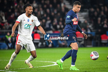 2024-03-13 - Khephren THURAM of Nice and Kylian MBAPPE of PSG during the French Cup, Quarter-final football match between Paris Saint-Germain and OGC Nice on March 13, 2024 at Parc des Princes stadium in Paris, France - FOOTBALL - FRENCH CUP - PARIS SG V NICE - FRENCH CUP - SOCCER