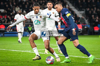 2024-03-13 - Jean-Clair TODIBO of Nice and Kylian MBAPPE of PSG during the French Cup, Quarter-final football match between Paris Saint-Germain and OGC Nice on March 13, 2024 at Parc des Princes stadium in Paris, France - FOOTBALL - FRENCH CUP - PARIS SG V NICE - FRENCH CUP - SOCCER