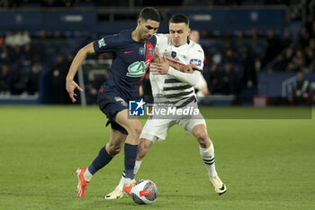 2024-04-03 - Achraf Hakimi of PSG, Fabian Rieder of Rennes during the French Cup, Semi-final football match between Paris Saint-Germain (PSG) and Stade Rennais (Rennes) on April 3, 2024 at Parc des Princes stadium in Paris, France - FOOTBALL - FRENCH CUP - PARIS SG V RENNES - FRENCH CUP - SOCCER