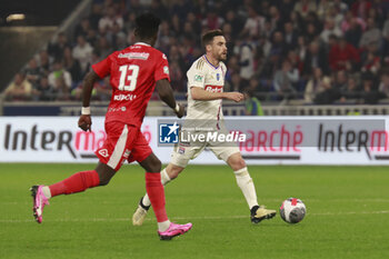 2024-04-02 - Nicolas TAGLIAFICO of Lyon and Jean Eric MOURSOU of Valenciennes during the French Cup, Semi-final football match between Olympique Lyonnais and Valenciennes FC on April 2, 2024 at Groupama stadium in Decines-Charpieu near Lyon, France - FOOTBALL - FRENCH CUP - LYON V VALENCIENNES - FRENCH CUP - SOCCER