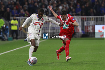 2024-04-02 - Clinton MATA of Lyon and Ilyys HAMACHE of Valenciennes during the French Cup, Semi-final football match between Olympique Lyonnais and Valenciennes FC on April 2, 2024 at Groupama stadium in Decines-Charpieu near Lyon, France - FOOTBALL - FRENCH CUP - LYON V VALENCIENNES - FRENCH CUP - SOCCER