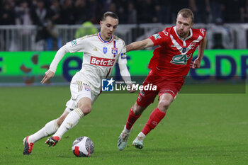 2024-04-02 - Maxence CAQUERET of Lyon and Julien MASSON of Valenciennes during the French Cup, Semi-final football match between Olympique Lyonnais and Valenciennes FC on April 2, 2024 at Groupama stadium in Decines-Charpieu near Lyon, France - FOOTBALL - FRENCH CUP - LYON V VALENCIENNES - FRENCH CUP - SOCCER