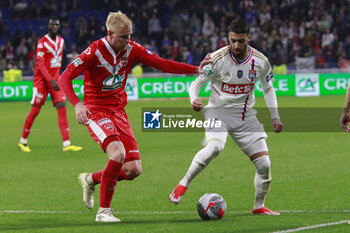 2024-04-02 - Mohamed BENRAHMA of Lyon and Lucas WOUDENBERG of Valenciennes during the French Cup, Semi-final football match between Olympique Lyonnais and Valenciennes FC on April 2, 2024 at Groupama stadium in Decines-Charpieu near Lyon, France - FOOTBALL - FRENCH CUP - LYON V VALENCIENNES - FRENCH CUP - SOCCER