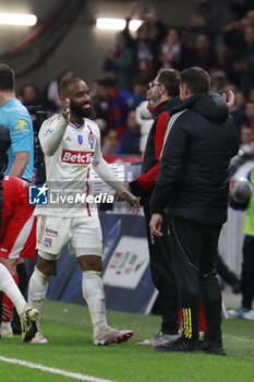 2024-04-02 - Alexandre LACAZETTE of Lyon and Pierre SAGE coach of Lyon during the French Cup, Semi-final football match between Olympique Lyonnais and Valenciennes FC on April 2, 2024 at Groupama stadium in Decines-Charpieu near Lyon, France - FOOTBALL - FRENCH CUP - LYON V VALENCIENNES - FRENCH CUP - SOCCER