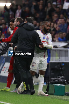 2024-04-02 - Alexandre LACAZETTE of Lyon and Pierre SAGE coach of Lyon during the French Cup, Semi-final football match between Olympique Lyonnais and Valenciennes FC on April 2, 2024 at Groupama stadium in Decines-Charpieu near Lyon, France - FOOTBALL - FRENCH CUP - LYON V VALENCIENNES - FRENCH CUP - SOCCER