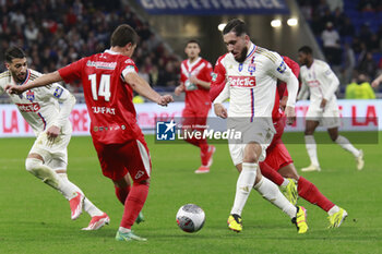 2024-04-02 - Rayan CHERKI of Lyon and Joffrey CUFFAUT of Valenciennes during the French Cup, Semi-final football match between Olympique Lyonnais and Valenciennes FC on April 2, 2024 at Groupama stadium in Decines-Charpieu near Lyon, France - FOOTBALL - FRENCH CUP - LYON V VALENCIENNES - FRENCH CUP - SOCCER