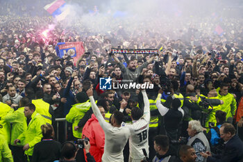 2024-04-02 - Fans of Lyon celebrate victory and qualification for the final during the French Cup, Semi-final football match between Olympique Lyonnais and Valenciennes FC on April 2, 2024 at Groupama stadium in Decines-Charpieu near Lyon, France - FOOTBALL - FRENCH CUP - LYON V VALENCIENNES - FRENCH CUP - SOCCER