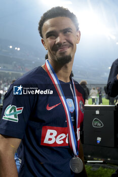 2024-05-25 - Warren Zaire-Emery of PSG celebrates the victory following the French Cup Final football match between Olympique Lyonnais (OL, Lyon) and Paris Saint-Germain (PSG) on May 25, 2024 at Stade Pierre Mauroy, Decathlon Arena in Villeneuve-d'Ascq near Lille, France - FOOTBALL - FRENCH CUP - FINAL - LYON V PARIS SG - FRENCH CUP - SOCCER