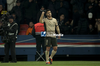 2024-01-28 - Marco Asensio of PSG celebrates his goal during the French championship Ligue 1 football match between Paris Saint-Germain and Stade Brestois (Brest) on January 28, 2024 at Parc des Princes stadium in Paris, France - FOOTBALL - FRENCH CHAMP - PARIS SG V BREST - FRENCH LIGUE 1 - SOCCER