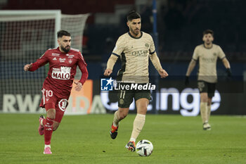 2024-01-28 - Marco Asensio of PSG, left Romain Del Castillo of Brest the French championship Ligue 1 football match between Paris Saint-Germain and Stade Brestois (Brest) on January 28, 2024 at Parc des Princes stadium in Paris, France - FOOTBALL - FRENCH CHAMP - PARIS SG V BREST - FRENCH LIGUE 1 - SOCCER