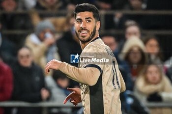 2024-02-02 - Marco ASENSIO of PSG celebrates his goal during the French championship Ligue 1 football match between RC Strasbourg and Paris Saint-Germain on February 2, 2024 at La Meinau stadium in Strasbourg, France - FOOTBALL - FRENCH CHAMP - STRASBOURG V PARIS SG - FRENCH LIGUE 1 - SOCCER