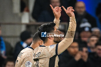 2024-02-02 - Marco ASENSIO of PSG celebrates his goal during the French championship Ligue 1 football match between RC Strasbourg and Paris Saint-Germain on February 2, 2024 at La Meinau stadium in Strasbourg, France - FOOTBALL - FRENCH CHAMP - STRASBOURG V PARIS SG - FRENCH LIGUE 1 - SOCCER
