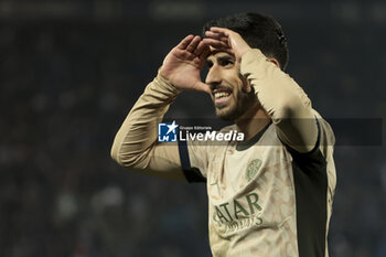 2024-02-02 - Marco Asensio of PSG celebrates his goal during the French championship Ligue 1 football match between RC Strasbourg and Paris Saint-Germain on February 2, 2024 at Stade de La Meinau in Strasbourg, France - FOOTBALL - FRENCH CHAMP - STRASBOURG V PARIS SG - FRENCH LIGUE 1 - SOCCER