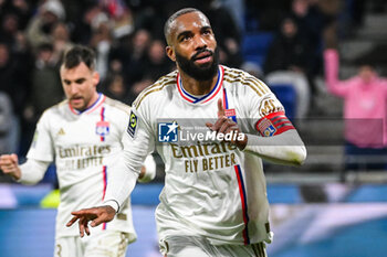 2024-02-04 - Alexandre LACAZETTE of Lyon celebrates his goal during the French championship Ligue 1 football match between Olympique Lyonnais (Lyon) and Olympique de Marseille on February 4, 2024 at Groupama Stadium in Décines-Charpieu near Lyon, France - FOOTBALL - FRENCH CHAMP - LYON V MARSEILLE - FRENCH LIGUE 1 - SOCCER