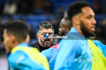 2024-02-04 - Gennaro GATTUSO of Marseille and Pierre-Emerick AUBAMEYANG of Marseille during the French championship Ligue 1 football match between Olympique Lyonnais (Lyon) and Olympique de Marseille on February 4, 2024 at Groupama Stadium in Décines-Charpieu near Lyon, France - FOOTBALL - FRENCH CHAMP - LYON V MARSEILLE - FRENCH LIGUE 1 - SOCCER