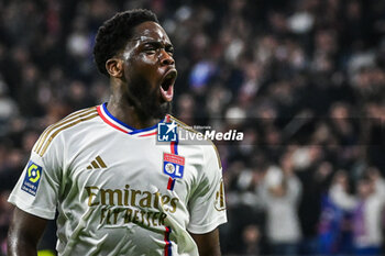 2024-02-16 - Orel MANGALA of Lyon celebrates his goal during the French championship Ligue 1 football match between Olympique Lyonnais (Lyon) and OGC Nice on February 16, 2024 at Groupama stadium in Decines-Charpieu near Lyon, France - FOOTBALL - FRENCH CHAMP - LYON V NICE - FRENCH LIGUE 1 - SOCCER