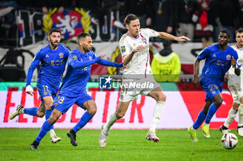 2024-02-16 - Morgan SANSON of Nice, Alexis CLAUDE-MAURICE of Nice, Nemanja MATIC of Lyon and Mohamed-Ali CHO of Nice during the French championship Ligue 1 football match between Olympique Lyonnais (Lyon) and OGC Nice on February 16, 2024 at Groupama stadium in Decines-Charpieu near Lyon, France - FOOTBALL - FRENCH CHAMP - LYON V NICE - FRENCH LIGUE 1 - SOCCER