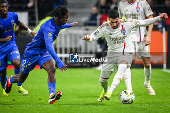2024-02-16 - Jordan LOTOMBA of Nice and Said BENRAHMA of Lyon during the French championship Ligue 1 football match between Olympique Lyonnais (Lyon) and OGC Nice on February 16, 2024 at Groupama stadium in Decines-Charpieu near Lyon, France - FOOTBALL - FRENCH CHAMP - LYON V NICE - FRENCH LIGUE 1 - SOCCER