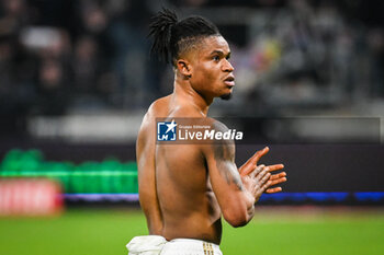 2024-02-16 - Gift ORBAN of Lyon celebrates the victory during the French championship Ligue 1 football match between Olympique Lyonnais (Lyon) and OGC Nice on February 16, 2024 at Groupama stadium in Decines-Charpieu near Lyon, France - FOOTBALL - FRENCH CHAMP - LYON V NICE - FRENCH LIGUE 1 - SOCCER