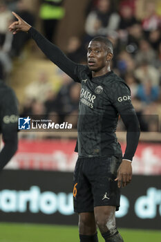 2024-03-01 - Nordi Mukiele of PSG during the French championship Ligue 1 football match between AS Monaco (ASM) and Paris Saint-Germain (PSG) on March 1, 2024 at Stade Louis II in Monaco - FOOTBALL - FRENCH CHAMP - MONACO V PARIS SG - FRENCH LIGUE 1 - SOCCER