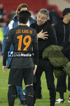 2024-03-01 - PSG coach Luis Enrique and Lee Kang-in of PSG following the French championship Ligue 1 football match between AS Monaco (ASM) and Paris Saint-Germain (PSG) on March 1, 2024 at Stade Louis II in Monaco - FOOTBALL - FRENCH CHAMP - MONACO V PARIS SG - FRENCH LIGUE 1 - SOCCER