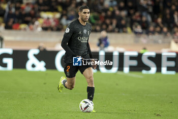 2024-03-01 - Achraf Hakimi of PSG during the French championship Ligue 1 football match between AS Monaco (ASM) and Paris Saint-Germain (PSG) on March 1, 2024 at Stade Louis II in Monaco - FOOTBALL - FRENCH CHAMP - MONACO V PARIS SG - FRENCH LIGUE 1 - SOCCER