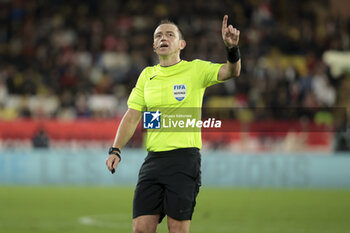 2024-03-01 - Referee Ruddy Buquet during the French championship Ligue 1 football match between AS Monaco (ASM) and Paris Saint-Germain (PSG) on March 1, 2024 at Stade Louis II in Monaco - FOOTBALL - FRENCH CHAMP - MONACO V PARIS SG - FRENCH LIGUE 1 - SOCCER