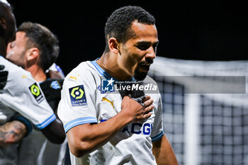 2024-03-02 - Iliman NDIAYE of Marseille celebrates his goal during the French championship Ligue 1 football match between Clermont Foor 63 and Olympique de Marseille on March 2, 2024 at Gabriel Montpied stadium in Clermont-Ferrand, France - FOOTBALL - FRENCH CHAMP - CLERMONT V MARSEILLE - FRENCH LIGUE 1 - SOCCER