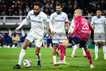 2024-03-02 - Pierre-Emerick AUBAMEYANG of Marseille, Iliman NDIAYE of Marseille and Johan GASTIEN of Clermont during the French championship Ligue 1 football match between Clermont Foor 63 and Olympique de Marseille on March 2, 2024 at Gabriel Montpied stadium in Clermont-Ferrand, France - FOOTBALL - FRENCH CHAMP - CLERMONT V MARSEILLE - FRENCH LIGUE 1 - SOCCER