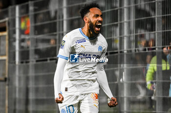 2024-03-02 - Pierre-Emerick AUBAMEYANG of Marseille celebrates his goal during the French championship Ligue 1 football match between Clermont Foor 63 and Olympique de Marseille on March 2, 2024 at Gabriel Montpied stadium in Clermont-Ferrand, France - FOOTBALL - FRENCH CHAMP - CLERMONT V MARSEILLE - FRENCH LIGUE 1 - SOCCER