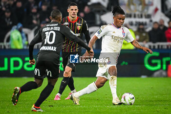 2024-03-03 - Florian SOTOCA of Lens and Gift ORBAN of Lyon during the French championship Ligue 1 football match between Olympique Lyonnais and RC Lens on March 3, 2024 at Groupama stadium in Decines-Charpieu near Lyon, France - FOOTBALL - FRENCH CHAMP - LYON V LENS - FRENCH LIGUE 1 - SOCCER
